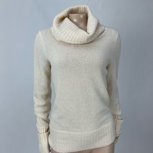 ONLY MINE 100% CASHMERE Sweater Small Ivory Womens Soft Funnel Turtle Neck
